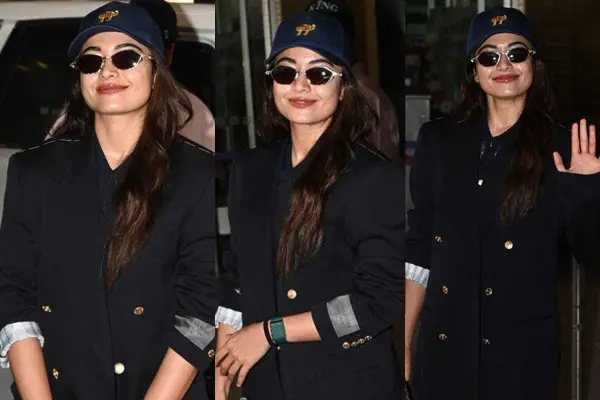 ​Photos : Rashmika Mandanna looks stylish in a blazer at the airport