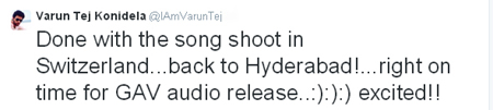 స్విట్జర్లాండ్ లో 'ముకుంద' షూటింగ్ పూర్తయింది. 2 varun-tej-tweet
