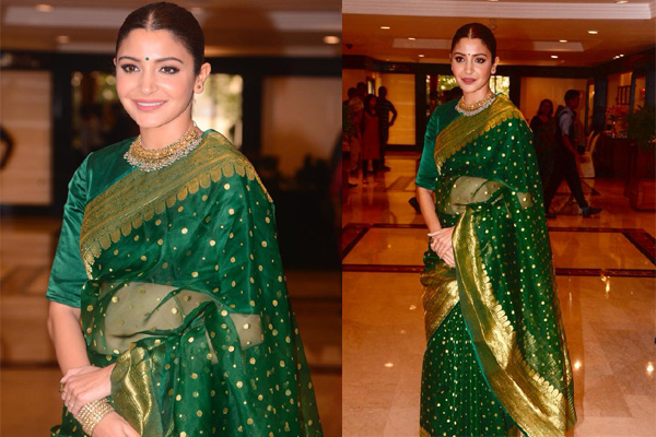 Outfit Style Of Anushka Sharma (Indian Actress) In Organza Stuff Saree –  Saree Suit