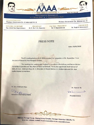 రాజశేఖర్ రాజీనామా అంగీకరించిన ‘మా’.