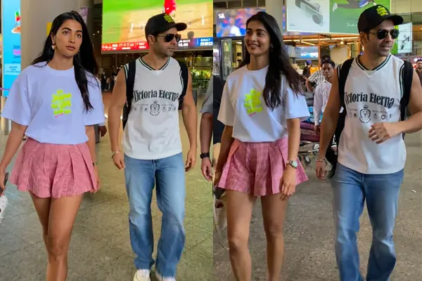 ఫోటోలు : ఎయిర్‌పోర్ట్‌లో దర్శనమిచ్చిన పూజా హెగ్డే, వరుణ్ ధావన్